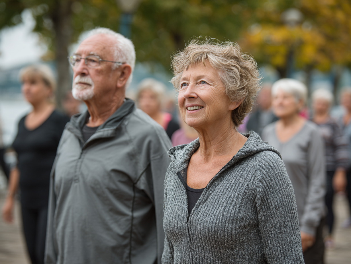 Семейная группа занимается йогой в современном зале